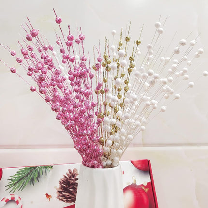 Christmas Artificial Glitter Berry Stem Decorations Decorative Bead Sticks Xmas Picks Glittery Twigs Branches for Christmas Tree Wreath Vase Home Decor Party Ornaments Blue 24 PCS