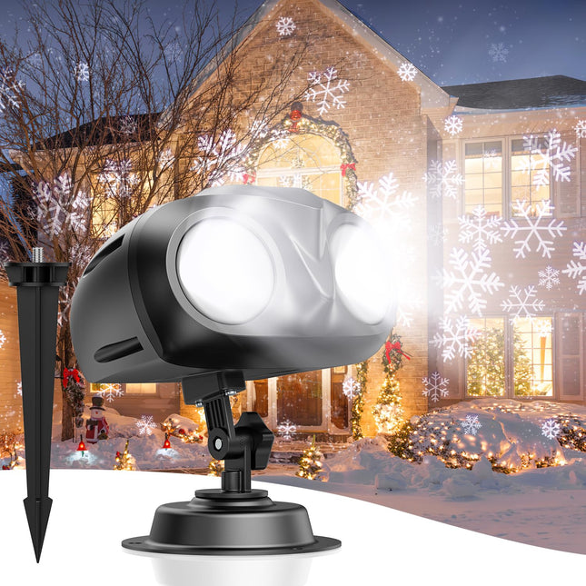 Double Head Christmas Snowflake Outdoor Projection Light,Waterproof Christmas Lights, 180°Rotation Christmas Lights Outdoor, Suitable for Indoor Christmas Holiday Garden Patio Christmas Decorations