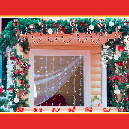 Liliful 30 Pcs 2.4 Inch Christmas Ball Ornaments and 79'' Glitter Candy Ball Garland Christmas Tree Hanging Decorations for Xmas Tree Indoor Outdoor Party Holiday Decoration Red and White