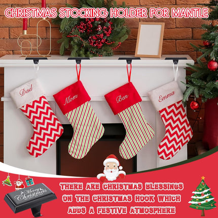 4 Pcs Christmas Stocking Holders Mantle Hanging Hooks Weighted Metal Stocking Hangers DIY Stocking Holders Holiday Fireplace Stand Hanger Holder for Xmas Party Decoration (Black)
