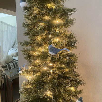 12pcs Artificial Blue Christmas Ornaments with Clip and Real Birds Tail Feathers,Light Blue Bird Feather Craft Decoration for Christmas Tree Decor
