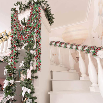 Christmas Tinsel Garland Metallic Tinsel Twist Garland Glitter Christmas Tree Hanging Garland Decorations for Christmas Indoor and Outdoor Ornament (Red, Green with Silver)
