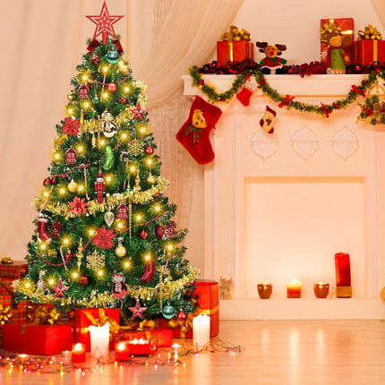6ft Artificial Christmas Tree with Pcs Christmas Tree Decorations Ornaments Set, Fake Christmas Tree Prelit with Lights (8 Modes) and Full Set of Christmas Tree Ornamet