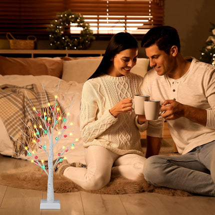 Ceenna Christmas Decor 17.7 Inches Lighted Birch Tree with 48 LED Lights, White Birch Tree with Battery Powered Timer, Tabletop Mini Artificial Tree for Winter Xmas Party Decor Home(Candy Style)