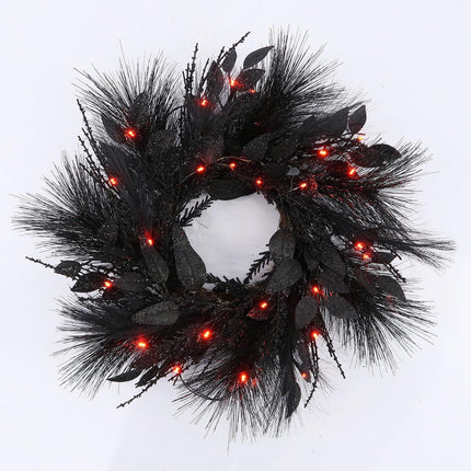 20 Inches Black Christmas Wreath Halloween Wreath Handmade Black Wreath for Front Door Porch Mantel Fireplace Window Wall Indoor Outdoor Halloween Christmas Winter Birthday Decor