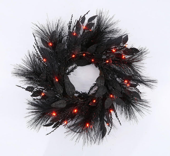 20 Inches Black Christmas Wreath Halloween Wreath Handmade Black Wreath for Front Door Porch Mantel Fireplace Window Wall Indoor Outdoor Halloween Christmas Winter Birthday Decor