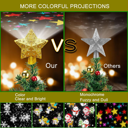 Christmas Tree Topper Projector, Star Tree Topper Built-in LED Projection Light,Christmas Tree Decoration for Indoor Courtyard Christmas Year Holiday Party