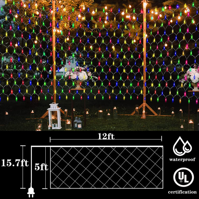 Net Lights Christmas Outdoor, 360 LED 12ft x 5ft Mesh Lights with 8 Modes Remote, Waterproof Net Christmas Bush Lights Outdoor for Yard, Shrubs, Porch, Decorations（(Muti-Color)）