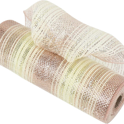 MEEDEE Christmas Mesh Ribbon for Wreath Gold Silver and Rose Gold Ombré Deco Mesh 10 Inch Christmas Metallic Mesh Crafts Supplies for Xmas Tree Garland Staircase Mailbox Centerpiece Swag (30 Feet)