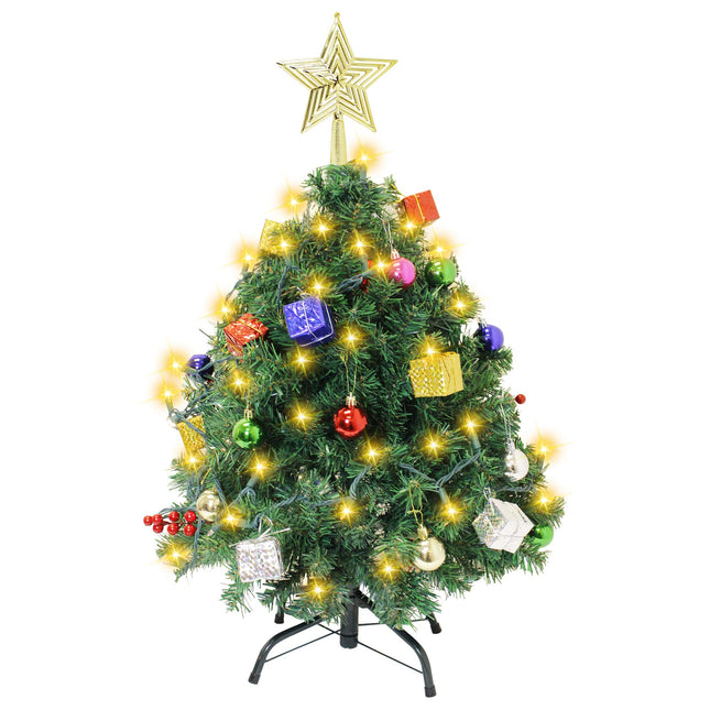 Joiedomi DIY Christmas Tree 2.5FT with Decorating Kits and 100Counts of String Lights, Prelit Artificial Christmas Tree Decorations for Outdoor/Indoor Decor