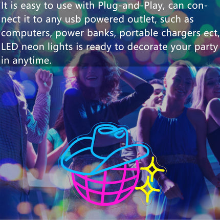Manimo Cowboy Disco Ball Neon Sign, Cowgirl LED Neon Signs for Wall Decor, Game Room Man Cave Decor, USB Powered for Living Room Man Cave Decor Party Bar Wedding Christmas Birthday (13.311in)