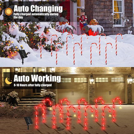 Outdoor Christmas Decorations, 10 Pcs Christmas Candy Cane Lights with Hanging Star, 21'' Solar Pathway Lights with 8 Modes, Waterproof Garden Lights for Outdoor Xmas Patio Yard Walkway Decorations
