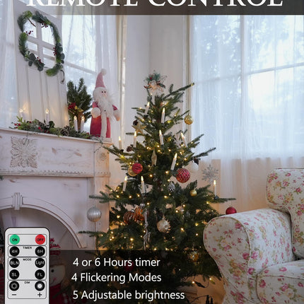 20 PCS Christmas Tree Candles Lights Flickering,Clip on Candle Battery Operated Taper Candle Stick with Timer,Mini Flameless Candles for Wreath Candelabra Waterproof Outdoor