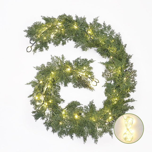 Dolicer 2 Pack 5.7 Ft Christmas Cedar Garland - Christmas Garland with 40 Led Lights Strings, Garlands for Decoration Christmas, Pine Garland for Winter Table Mantle Wall Room Outdoor Indoor Decor