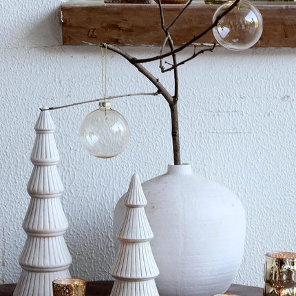 WONDROUS' DECO Wooden Christmas Tree Figurine, Tabletop White Tree Figurine, Set of 2 Desk Centerpieces for Christmas Decor