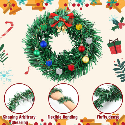 Hotop 12 Pack Christmas Greenery Garland with 84 Pieces Christmas Ball Bow Decor Artificial Pine Garland with Ornaments Greenery Holiday Decor for Stair Fireplace Home Wedding Party Outdoor Indoor