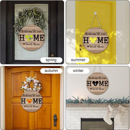 13 Pcs Christmas Mouse Welcome Door Sign,Seasonal Interchangeable Wreaths Rustic Wood Hanging Signs Welcome to Our Home Door Sign Hangers Decor for Housewarming s Outdoor Porch