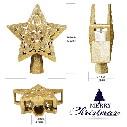 Christmas Tree Topper Lighted with Star Projector, LED Rotating 3D Glitter Tree Topper for Christmas Tree, Christmas Decorations Lights (Golden)
