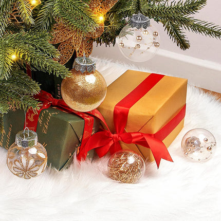 24 Pcs Champagne Christmas Ornaments, Clear Farmhouse Rustic Christmas Ornaments Hanging Christmas Tree Decorations, Holiday Christmas Ball for Xmas Party Home Decor