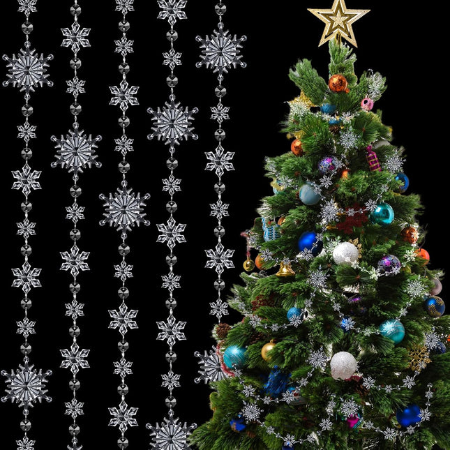 Lewtemi 32.8 Feet Christmas Acrylic Snowflake Garland Christmas Snowflake Ornament Hanging Christmas Snow Flake Streamers for Winter Birthday Party Decorations Supplies Xmas Tree (Clear)