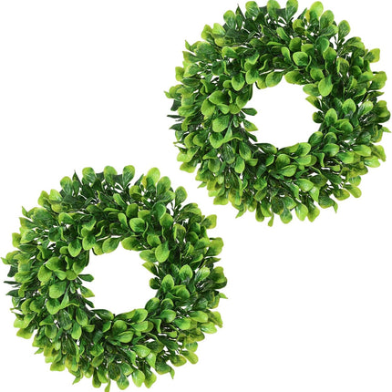 Lvydec 2 Pack Artificial Boxwood Wreath - 11" Mini-Sized Boxwood Wreath Green Candle Wreath for Wall Window Home Decoration