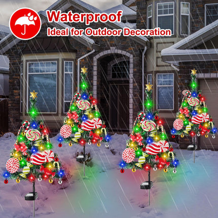 4 Pack 34 inch Solar Christmas Tree Lights Outdoor Waterproof Christmas Decorations Tree Lights Garden Stake Lights Decor 80 LED Lights Xmas Tree Light for Pathway Lawn Patio Yard Landscape