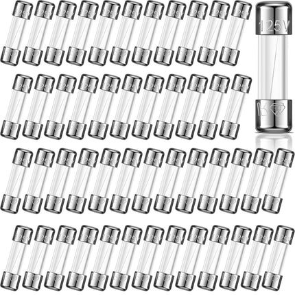 Hoteam 100 Pcs 5A 125V Christmas Light Fuses Fast Blow Glass Fuses 5A Max 125V Replacement Bulb Fuses for C9, C7, G40 Christmas Light LED Light Outdoor String Light, 0.2 x 0.78 Inch/ 5 x 20 mm
