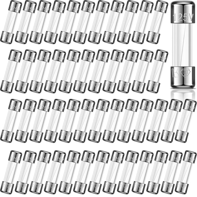 Hoteam 100 Pcs 5A 125V Christmas Light Fuses Fast Blow Glass Fuses 5A Max 125V Replacement Bulb Fuses for C9, C7, G40 Christmas Light LED Light Outdoor String Light, 0.2 x 0.78 Inch/ 5 x 20 mm