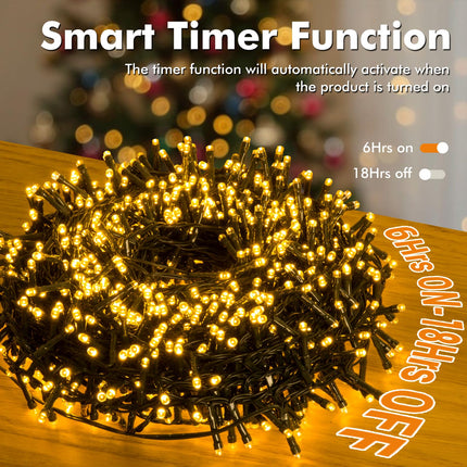 Quntis C Battery Operated Christmas Lights - 82FT 1000LED Ultra Bright Cluster Christmas Lights Outdoor Waterproof 8 Modes Christmas Tree String Lights with Timer for Wedding Party, Warm White