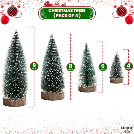 KatchOn, Flocked Mini Christmas Tree for Desk - 4 Pieces Bottle Brush Christmas Trees for Christmas Table Decorations Snow Frosted Miniature Christmas Tree for Merry Christmas Table Decorations