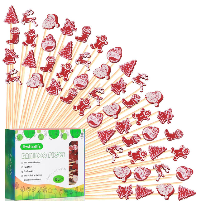 Vintage Christmas Cocktail Picks, Retro 70s 60s 50s Themed Xmas Decoration Toothpicks Fruit Drinks Dessert Sticks Food Sandwich Appetizer Charcuterie Skewers for Christmas Decorations Party Supplies