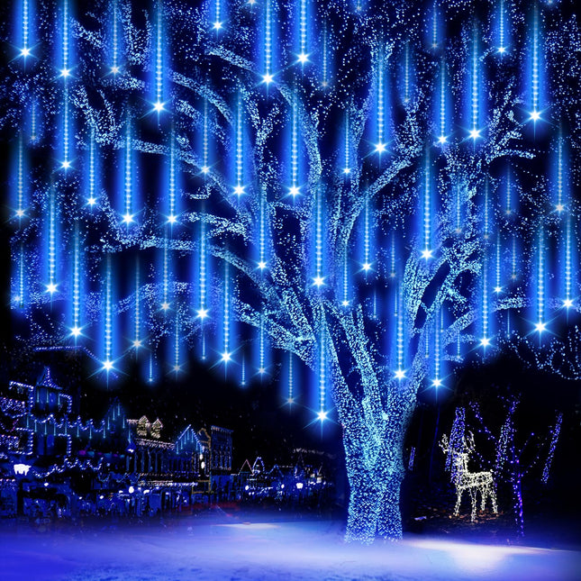 Christmas Lights Outdoor,24 Tubes 864 LED Meteor Shower Lights Outdoor 12Inch, Waterproof Icicle Lights Outdoor Christmas Decorations for Xmas Tree Yard Party, UL Plug, Blue
