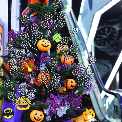 6 Pcs Christmas Tree Picks Sandworm Decor 16'' Black/White Christmas Ornament Xmas Tree Topper Lollipop Stick Candy Cane Christmas Plush Tree Decor Xmas Curly Branches for Vase Wreath Home DIY Craft