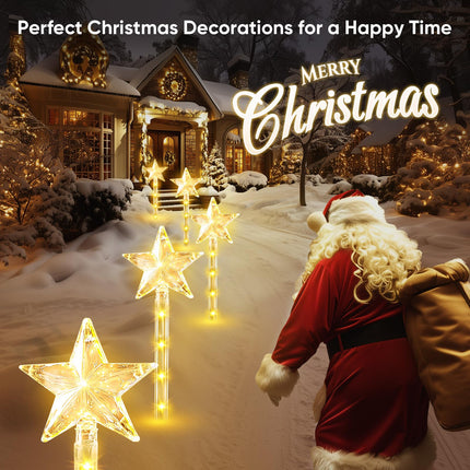 Christmas Decorations Solar Lights Outdoor: 8 Pack 64 LED Solar Christmas Lights Outdoor Waterproof, 8 Warm White Lighting Modes Christmas Pathway Lights Xmas Decor for Outside Yard Garden Backyard