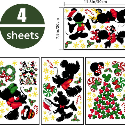 Yovkky 88 PCS Merry Christmas Window Clings, Year Christmas Mouse Xmas Tree Green Red Stickers Decals Decor, Peppermint Candy Wreath Winter Snowflakes Holiday Party Home Kitchen Decorations