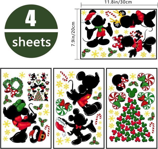 Yovkky 88 PCS Merry Christmas Window Clings, Year Christmas Mouse Xmas Tree Green Red Stickers Decals Decor, Peppermint Candy Wreath Winter Snowflakes Holiday Party Home Kitchen Decorations