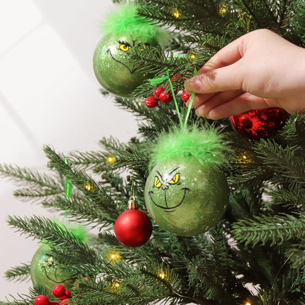 Large Christmas Decorations Indoor: 12 Pack Cute Green Elf Christmas Tree Ornaments with Fuzzy Hair, Glitter Hanging Thief Monster Xmas Balls for Tree Fireplace, Kids Home School Office Party Décor