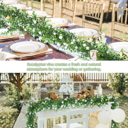 RECUTMS Faux Eucalyptus Garland Plant Fake Vines, Artificial Hanging Eucalyptus Leaves Greenery Vines for Wedding Backdrop Arch Wall Party Home Bedroom Decor Indoor Outdoor(White)