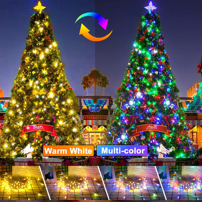 KNO 720 LED 328ft Christmas Lights Color Changing String Lights Outdoor, Clear Wire String Light 11 Modes for Xmas Tree Trunk Yard Wedding Party Holiday Warm White to Multicolor