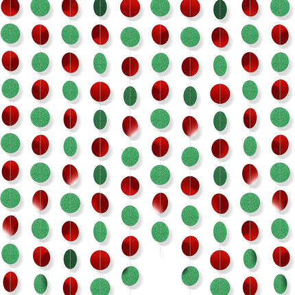 Marspark 8 Pack Christmas Red Green Circle Dot Paper Garland Kit Hanging Streamer Decorations Christmas Bunting Flag Banners for Holiday Birthday Party Decor, 105 Feet in Total