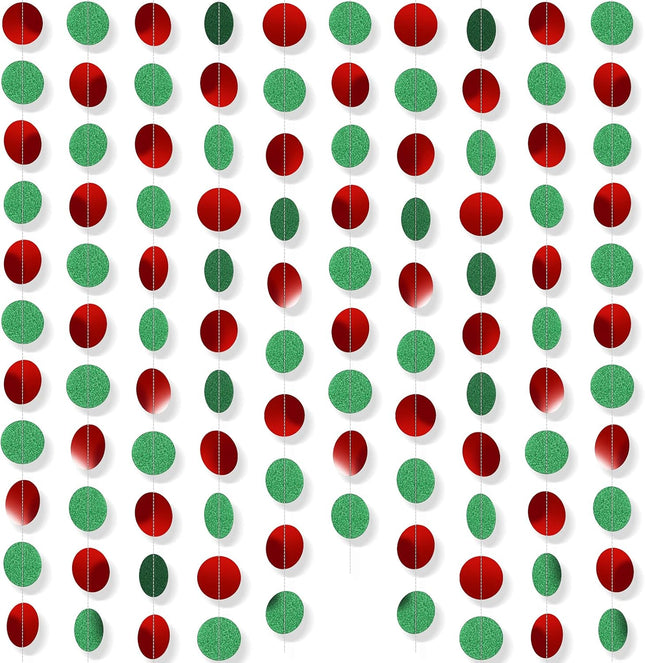 Marspark 8 Pack Christmas Red Green Circle Dot Paper Garland Kit Hanging Streamer Decorations Christmas Bunting Flag Banners for Holiday Birthday Party Decor, 105 Feet in Total