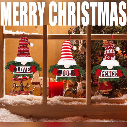 3 Pieces Christmas Wreath for Front Door Artificial Pine Spruce Hanging Gnome Wreath Christmas Peace Love Joy Wreath for Door Window Wall Decorations Farmhouse Christmas Home Decor