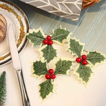 Artificial Christmas Red Berry Picks, 10pcs Artificial Holly Berry with Green Leaves for Xams Wreath Arrangement Cake Topper Box Decorations Crafts Supplies Red
