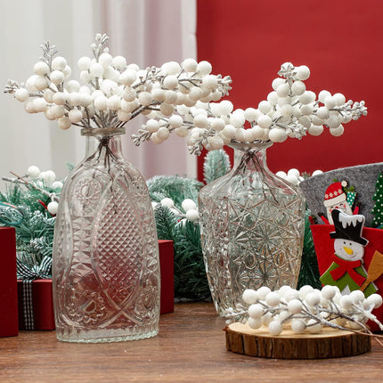 Crafare 24 Pack 7.5Inch Christmas Glitter Berries Stems Artificial Christmas Picks for Christmas Tree Ornaments, DIY Xmas Wreath, Crafts, Holiday and Home Decor, White