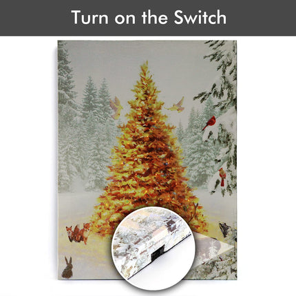 NIKKY HOME 16" x 12" Christmas LED Lighted Canvas Wall Art Prints Light Up Tree Forest Picture White Winter Snow Scene for Holiday Decor