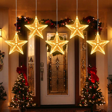 Lomotech Meteor Shower Star Window Lights with Suction Cup, Battery Operated 7.8 Inch Warm White Star Lights with Timer Function for Christmas Decorations (2 Pack)