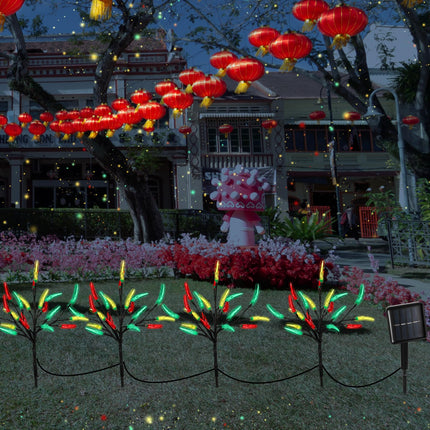 4 Pack Christmas Solar Lights Outdoor Garden Decor Chili Pepper Solar Lights Stake 80 LED Red Green Yellow Chili Solar Lights Solar Outdoor Landscape Lights for Christmas Yard Pathway