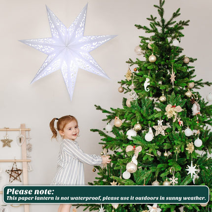 Kingdder Star Paper Lanterns Paper Lampshade with LED Light Paper Lantern Moroccan Paper Stars 7 Pointed White Hollow Out Party Paper Star Decoration for Weddings Christmas Tree Birthday (20 Inch)