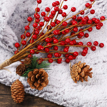 DR.DUDU 12 Pack Christmas Artificial Berry Twigs for Christmas Tree Decoration, 16.5" Christmas Red Berry Stems for Crafts Wreath Garland Christmas Ornaments Decor
