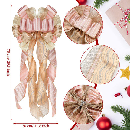 37 Pieces Christmas Rose Gold Tree Ornaments Set, Christmas Decorative Bow Topper 12 Glitter Flowers Decorations 12 Plastic Xmas Snowflake Icicle Ornaments Set for Holiday Party Decoration
